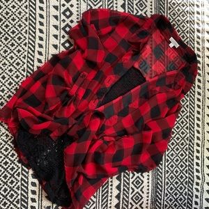 COPY - Charming Charlie’s plaid blouse with peekaboo crochet back